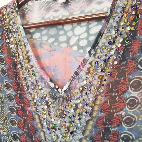 VALERIE STEVENS Sheer Crystal Embellished V-neck Blouse Medium - Picture 4 of 9